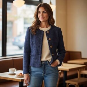 J.Crew Womens Navy Wool-Blend Cropped Jacket Size 8